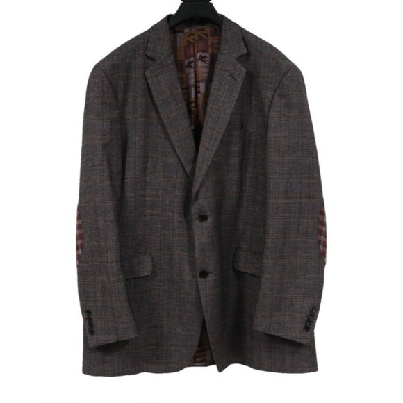Etro Mens Houndstooth Jacket Size XL IT 56 Gray Wool Blazer Single Breasted Coat - Picture 1 of 15